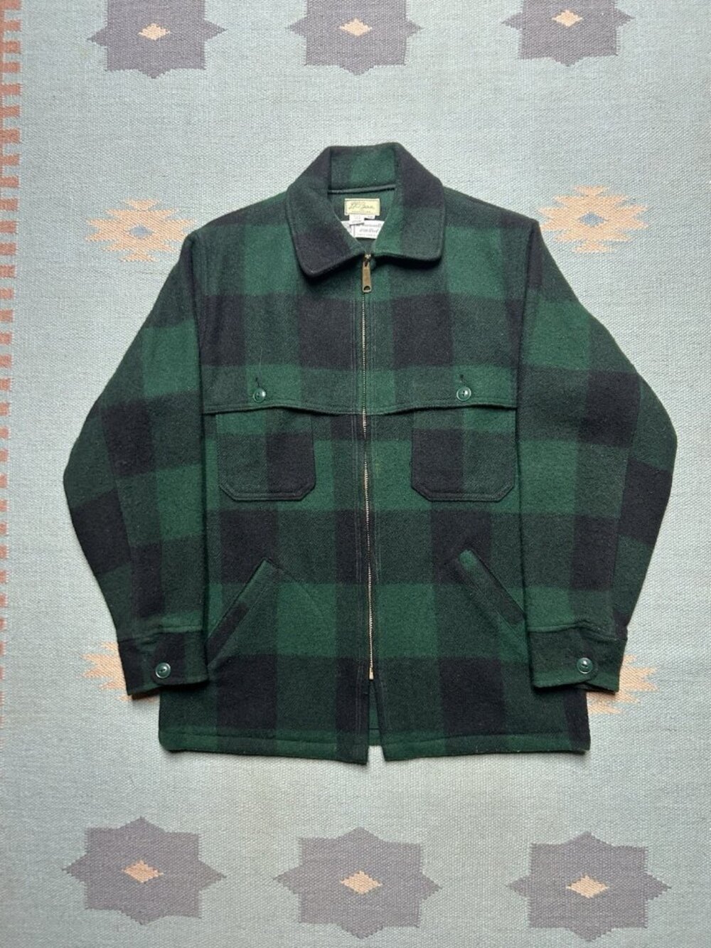 Vintage 1960s LL Bean mackinaw jacket cape cruiser green buffalo plaid medium